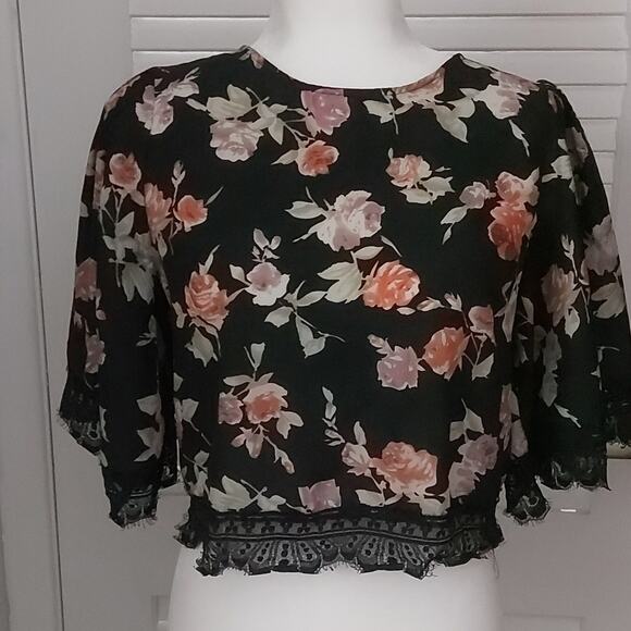 Re: Named Floral Lace Trim Crop Top M Bell Sleeve Coverup Beach Lingerie Boho - Picture 3 of 10